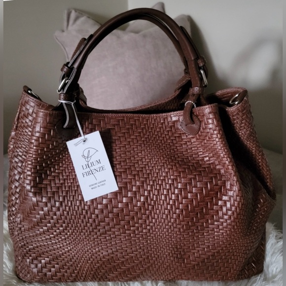 Woven Genuine Leather Tote Bag in Brown - Picture 12 of 12